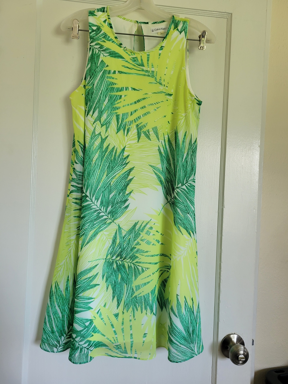 Calvin Klein Palm Tree Sleeveless Dress Fluttery Midi Size 8